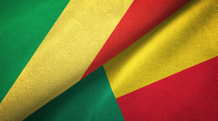 Congo and Benin two flags textile cloth, fabric texture 