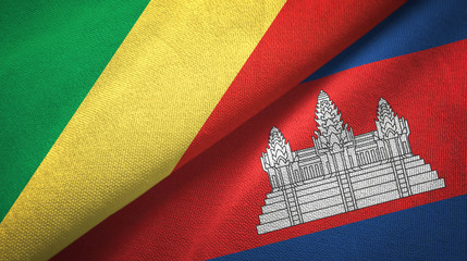 Congo and Cambodia two flags textile cloth, fabric texture 