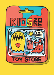 Toy case There are many toys inside, cute monster toy .Vector illustration