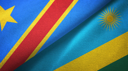 Congo Democratic Republic and Rwanda two flags textile cloth, fabric texture