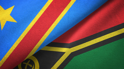 Congo Democratic Republic and Vanuatu two flags textile cloth, fabric texture