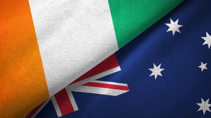Fototapeta premium Cote d'Ivoire and Australia two flags textile cloth, fabric texture 