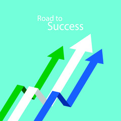 Vector illustration of business arrow target direction. Road to success concept. Finance growth vision stretching rising up. Chart increase profit. Return on investment ROI. Flat banner style.