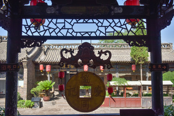 Pingyao, Shanxi Province, China - May 28, 2018: Ancient Buildings and Antiques of the Qing Dynasty "Cooperative Qing" Qianzhuang in the Ancient City