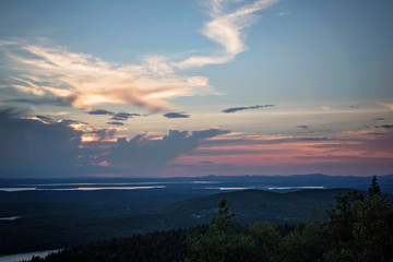 Sunset Above the Clouds. Dusk views from Cadillac Mountain, Acadia national park. Bar Harbor. 