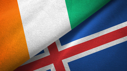 Cote d'Ivoire and Iceland two flags textile cloth, fabric texture