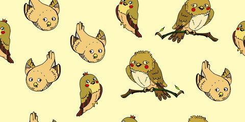 seamless background vector-isolated image of an animated bird on a white background area	