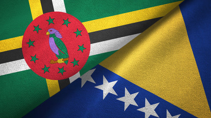 Dominica and Bosnia and Herzegovina two flags textile cloth, fabric texture 