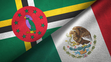 Dominica and Mexico two flags textile cloth, fabric texture