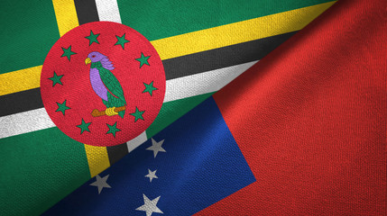 Dominica and Samoa two flags textile cloth, fabric texture