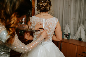 Bride and her dress. Preparing for the wedding