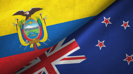Ecuador and New Zealand two flags textile cloth, fabric texture