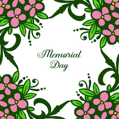 Vector illustration writing memorial day with elegant pink bouqet frame