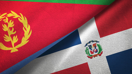 Fototapeta premium Eritrea and Dominican Republic two flags textile cloth, fabric texture