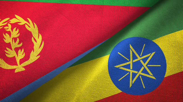 Eritrea and Ethiopia two flags textile cloth, fabric texture