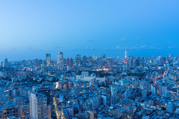 Obraz premium Sceneria centrum Tokio tuż po zachodzie słońca