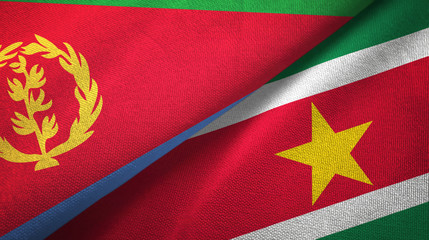 Eritrea and Suriname two flags textile cloth, fabric texture