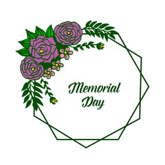 Vector illustration decor card of memorial day with purple rose flower frame