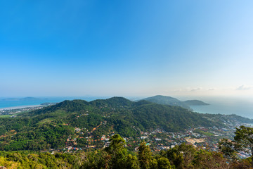 Fototapeta na wymiar cityscape of Phuket town and landscape of island and sea view at phuket province, Thailand