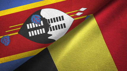 Eswatini Swaziland and Belgium two flags textile cloth, fabric texture 