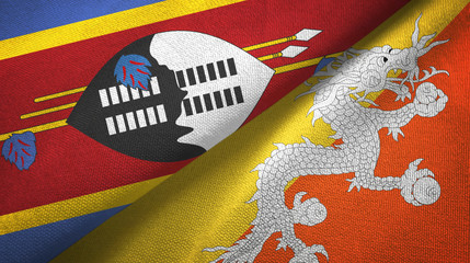 Eswatini Swaziland and Bhutan two flags textile cloth, fabric texture 