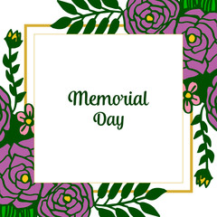 Vector illustration invitation card memorial day with crowd of purple rose flower frames blooms