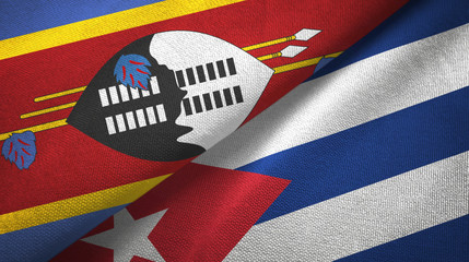 Fototapeta premium Eswatini Swaziland and Cuba two flags textile cloth, fabric texture