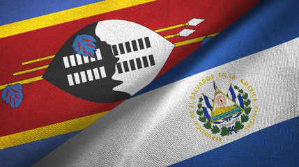 Eswatini Swaziland and El Salvador two flags textile cloth, fabric texture