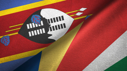 Eswatini Swaziland and Seychelles two flags textile cloth, fabric texture