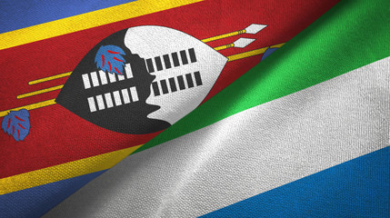 Eswatini Swaziland and Sierra Leone two flags textile cloth, fabric texture