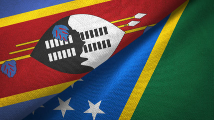 Eswatini Swaziland and Solomon Islands two flags textile cloth, fabric texture