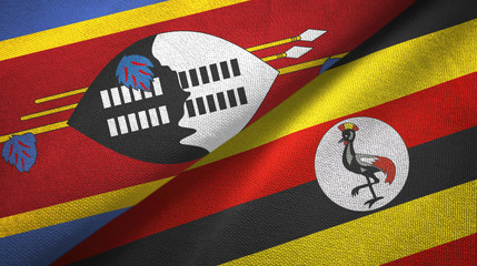 Eswatini Swaziland and Uganda two flags textile cloth, fabric texture