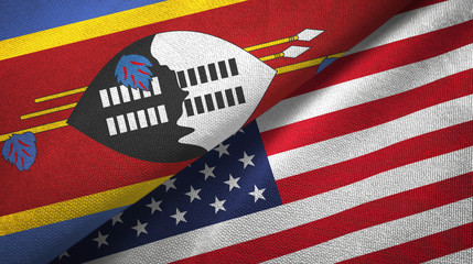Eswatini Swaziland and United States two flags textile cloth, fabric texture