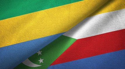 Gabon and Comoros two flags textile cloth, fabric texture