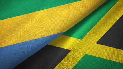 Gabon and Jamaica two flags textile cloth, fabric texture
