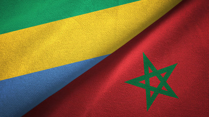 Gabon and Morocco two flags textile cloth, fabric texture