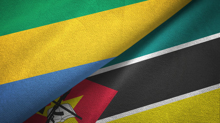 Gabon and Mozambique two flags textile cloth, fabric texture