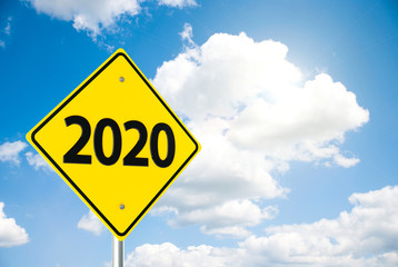 Road sign 2020 on sky
