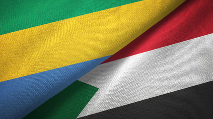 Gabon and Sudan two flags textile cloth, fabric texture