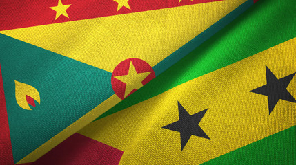 Grenada and Sao Tome and Principe two flags textile cloth, fabric texture