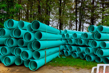 Green plastic pipes for drains water for building