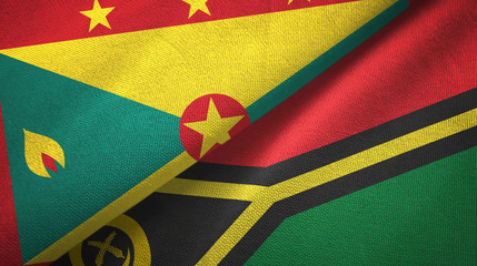 Fototapeta premium Grenada and Vanuatu two flags textile cloth, fabric texture