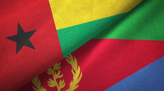 Guinea-Bissau and Eritrea two flags textile cloth, fabric texture