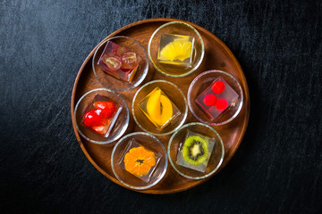 きれいなフルーツゼリー　Colorful sweet delicious fruit jelly
