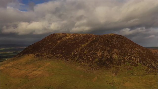 Mt Slemsh, a volcanic plug located in Co. Antrim outside Ballymena in N. Ireland, aerial view.