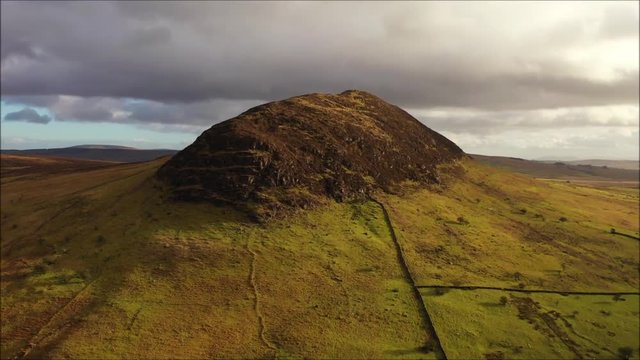 Mt Slemsh, a volcanic plug located in Co. Antrim outside Ballymena in N. Ireland, aerial view.