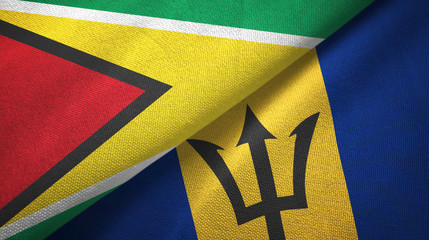 Guyana and Barbados two flags textile cloth, fabric texture 