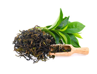 Green tea leaf isolated on white background