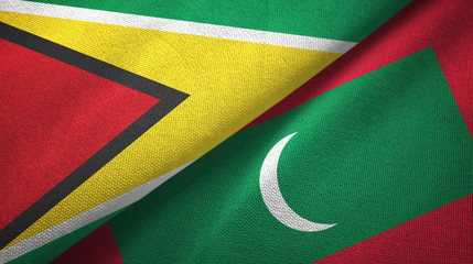 Guyana and Maldives two flags textile cloth, fabric texture