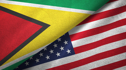 Guyana and United States two flags textile cloth, fabric texture